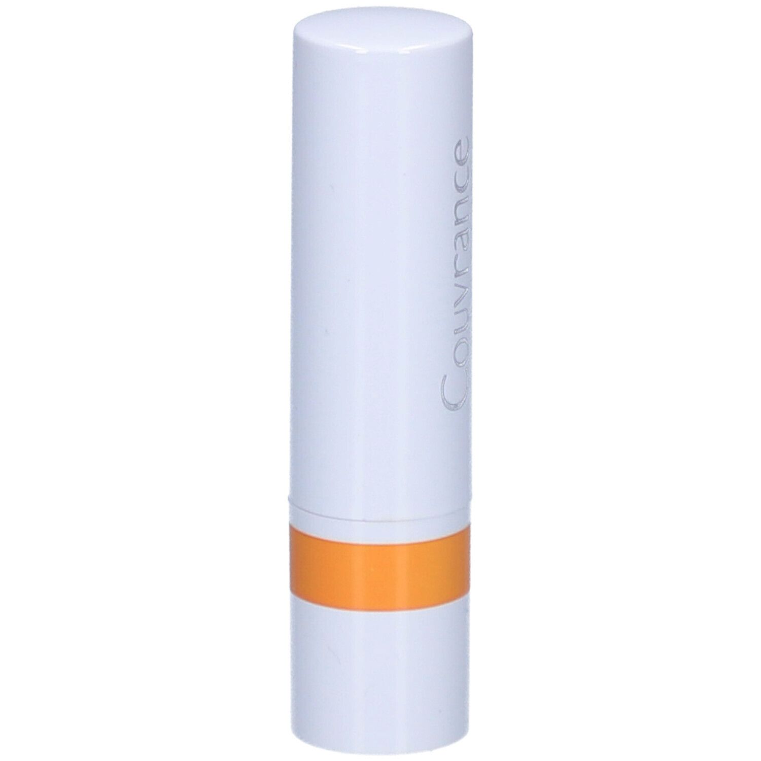 Stick correcteur blanc avec bande orange. Texte: Couvrance, Stick correcteur.