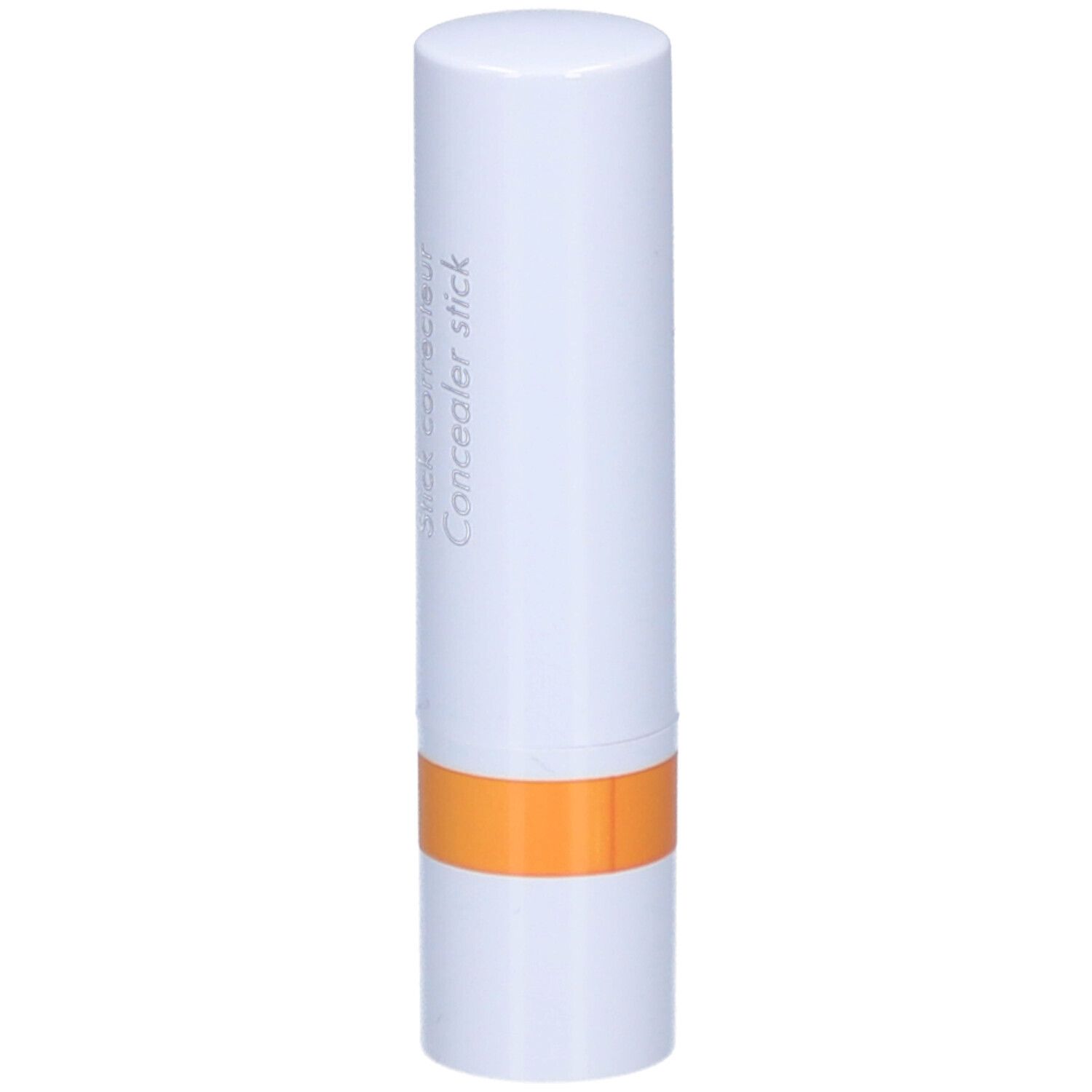 Stick correcteur blanc avec bande orange. Texte: Couvrance, Stick correcteur.