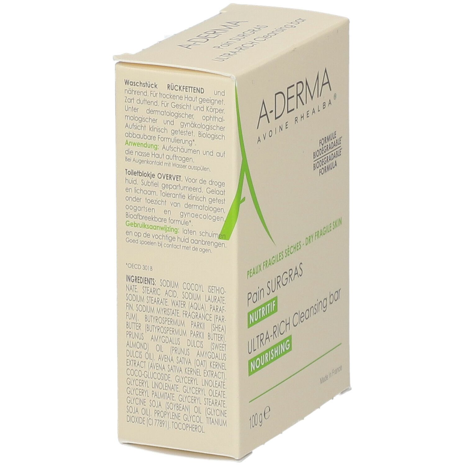 Emballage A-DERMA Surgras. Texte et ingrédients.