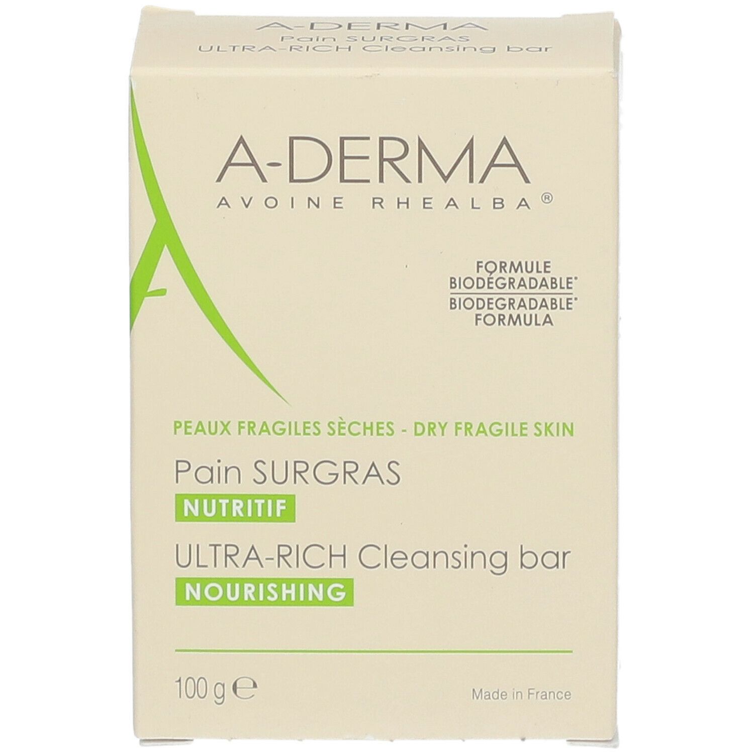 Emballage A-DERMA Surgras. Texte et ingrédients.