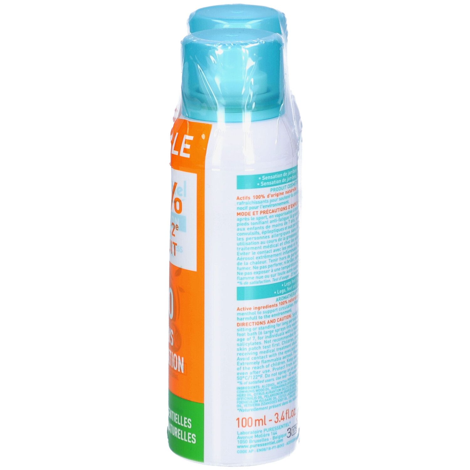 Deux sprays emballés sous film. Puressentiel Circulation, 17 huiles essentielles. Contient 100 ml.