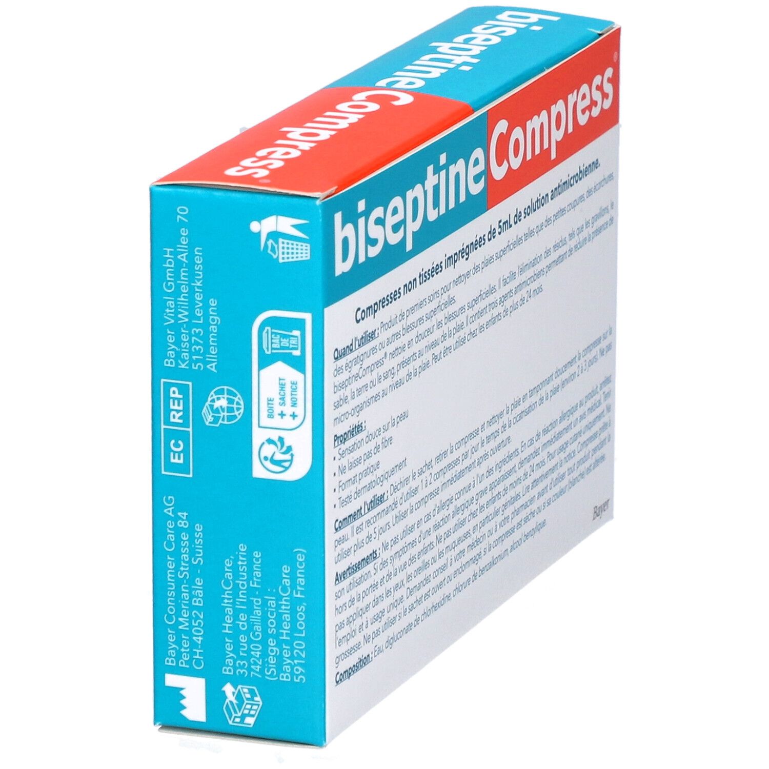 biseptineCompress® Compresses Imprégnées pour Nettoyage des Plaies Superficielles