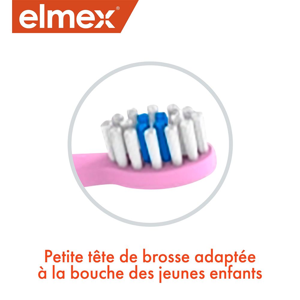 Gros plan de la tête de brosse. Tête rose avec poils blancs et bleus. Pour jeunes enfants.