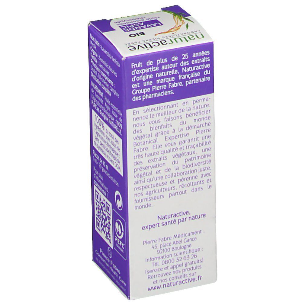 Huile essentielle Bio Lavande Aspic Naturactiv. Informations sur l'expertise, la qualité et le partenariat.