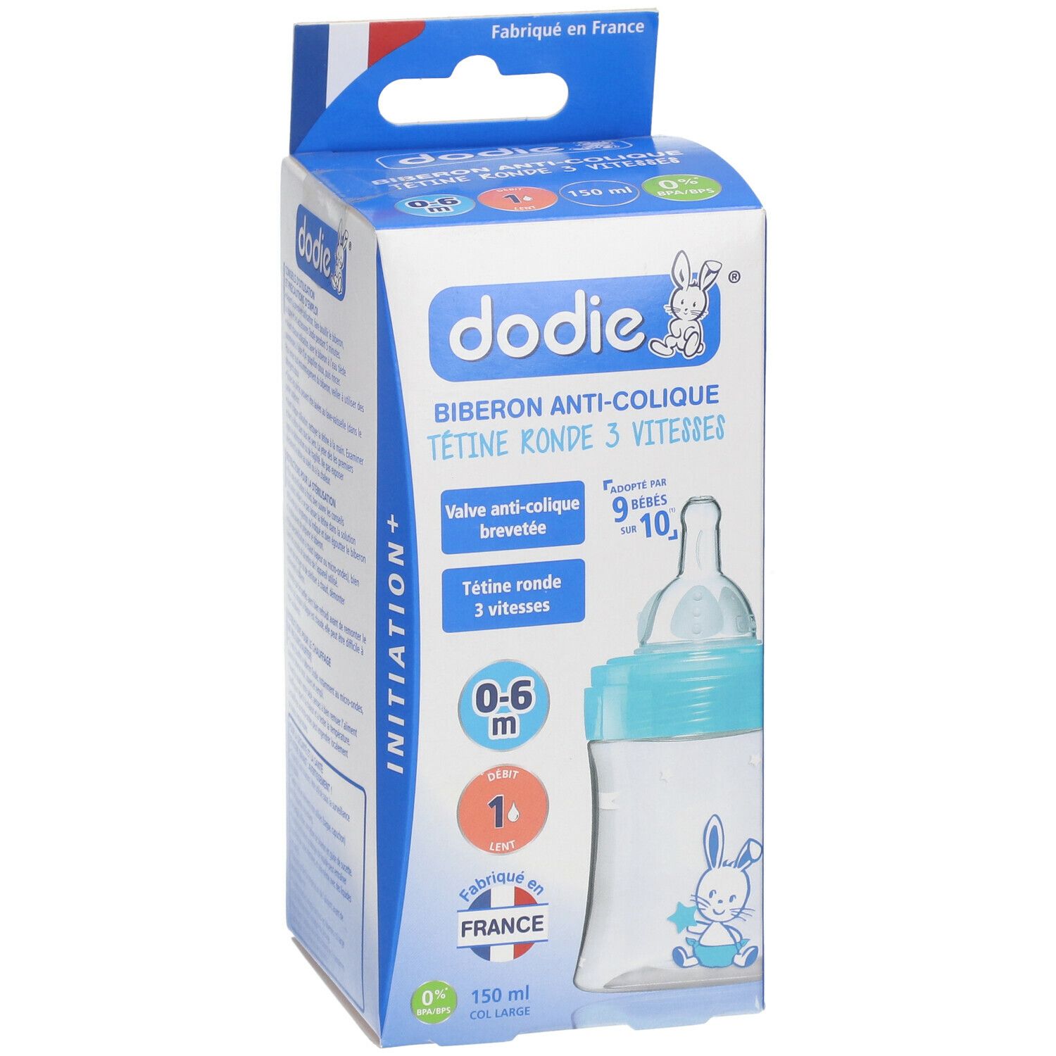 dodie® Initiation+ Biberon Anti-colique 150 ml avec tétine débit 1 décor