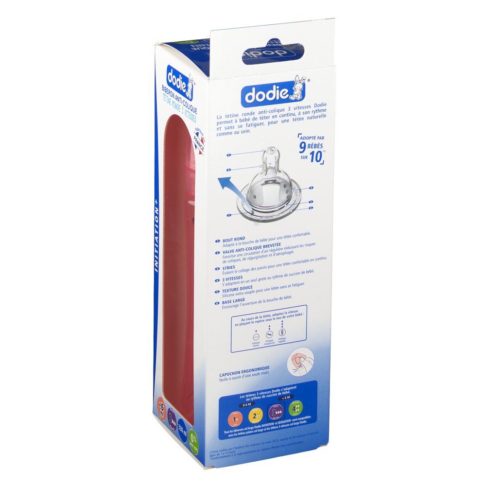 dodie® Evolution+ biberon 330 ml avec tétine débit 3 rose