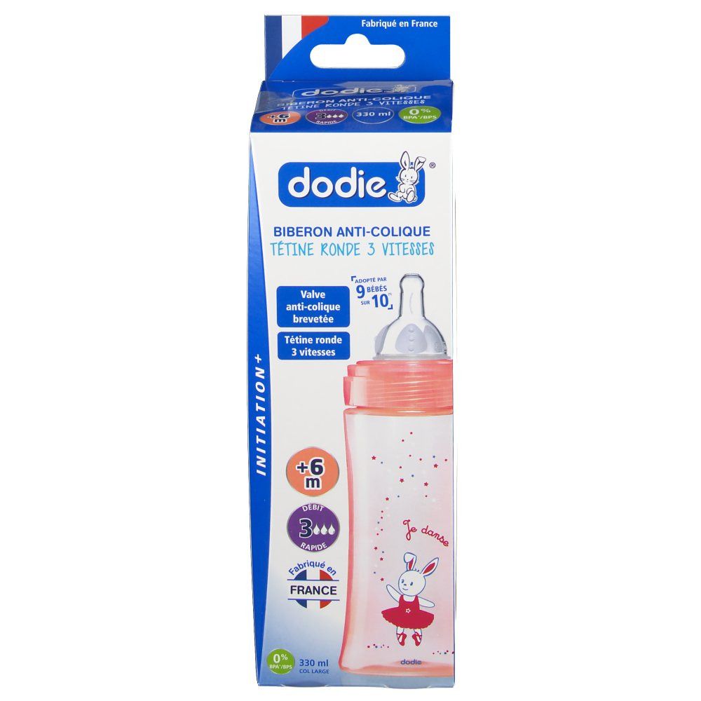 dodie® Evolution+ biberon 330 ml avec tétine débit 3 rose