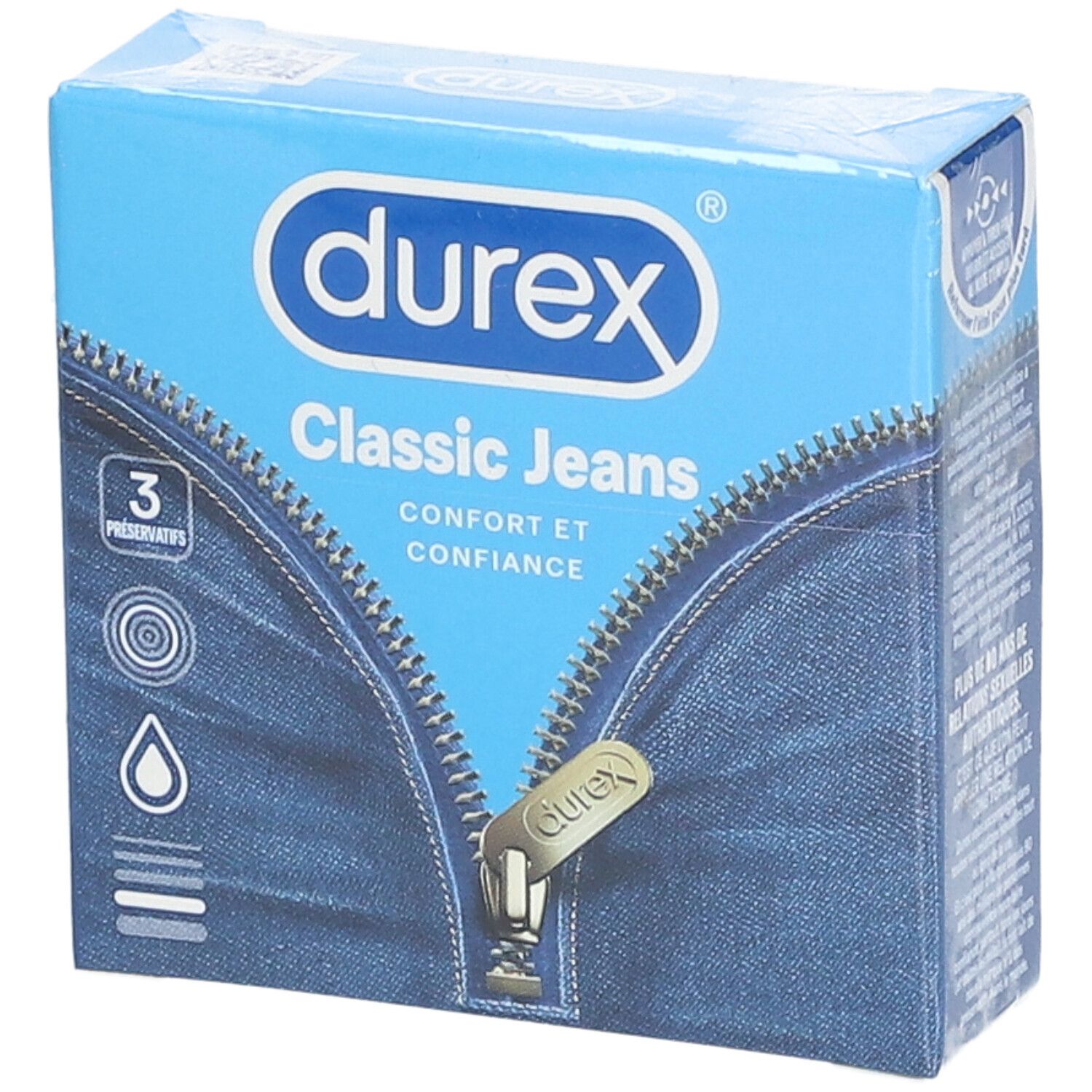 Durex Classic Jeans Confort et Confiance 3 préservatifs lubrifiés