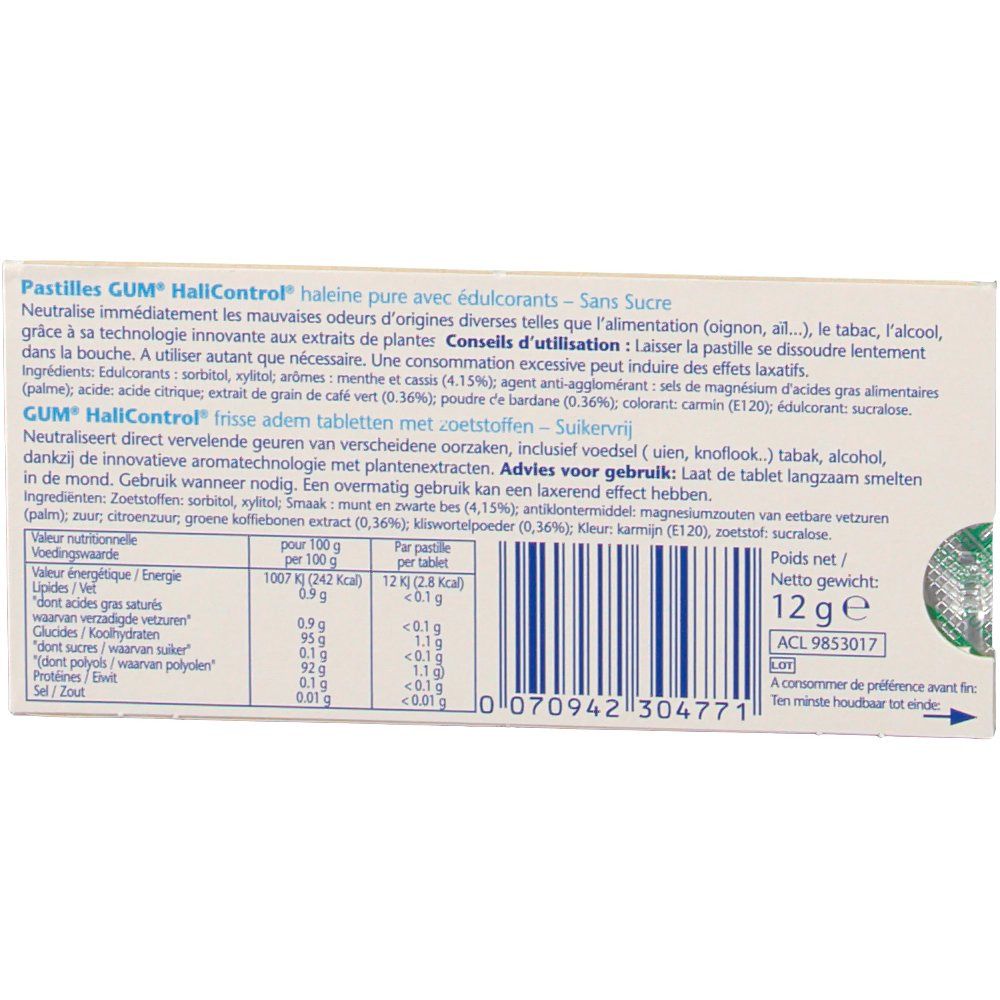 Gum® Halicontrol pastilles menthe cassis sans sucre