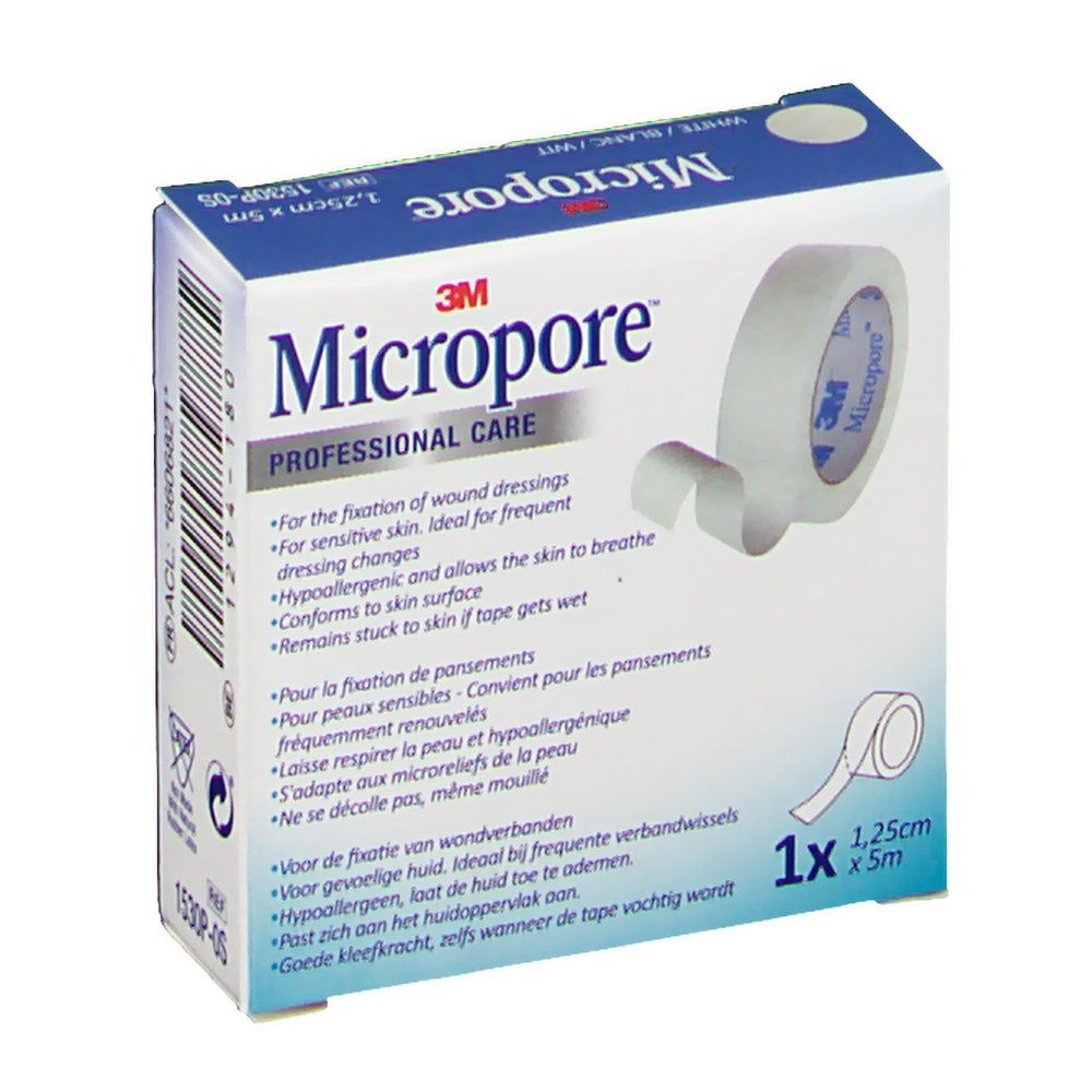 3M™ Micropore™ sparadrap microporeux blanc 1,25 cm x 5 m