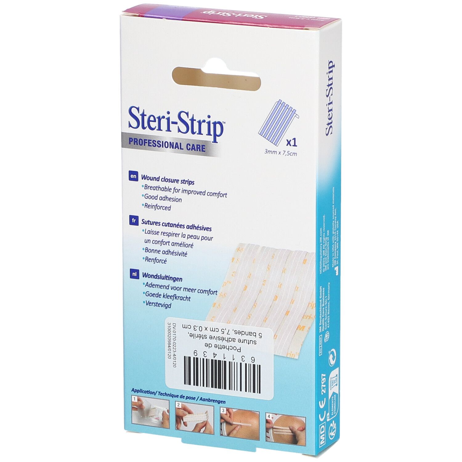 3M™ Stéri-Strip™ Bandelettes adhésives de suture 3 mm x 75 mm