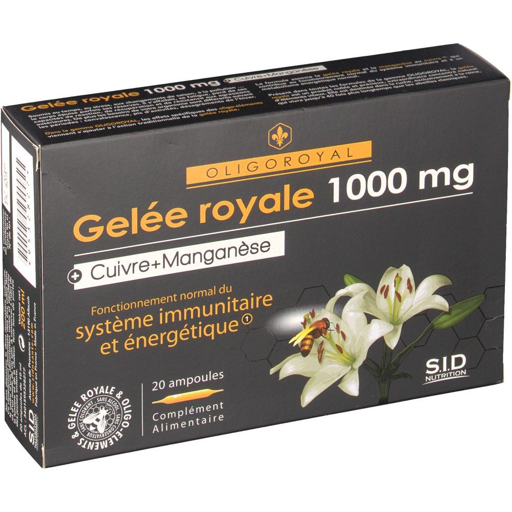 Oligoroyal Gelée Royale 1000 mg Cuivre+Manganèse, 20 ampoules.