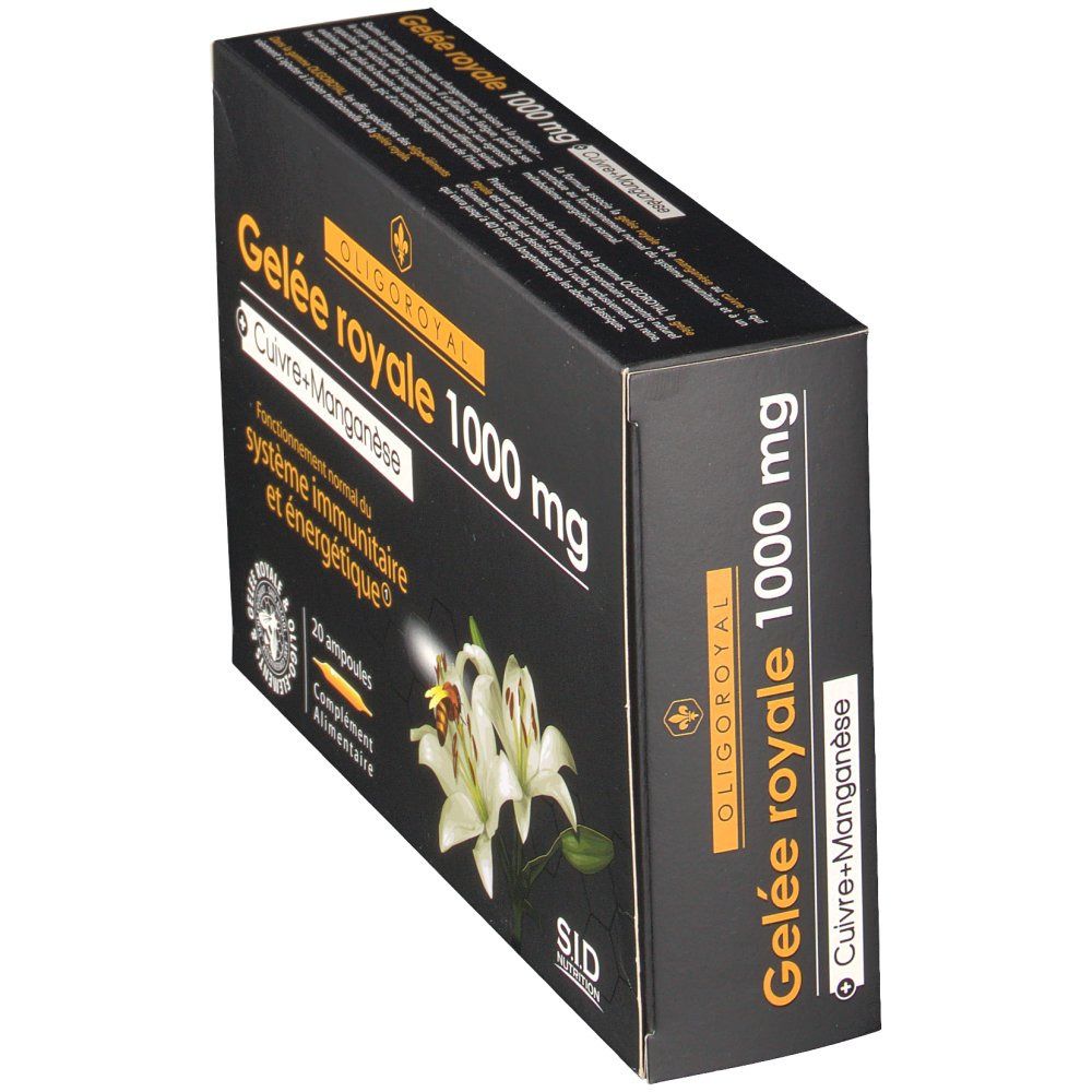 Oligoroyal Gelée Royale 1000 mg Cuivre+Manganèse, 20 ampoules.
