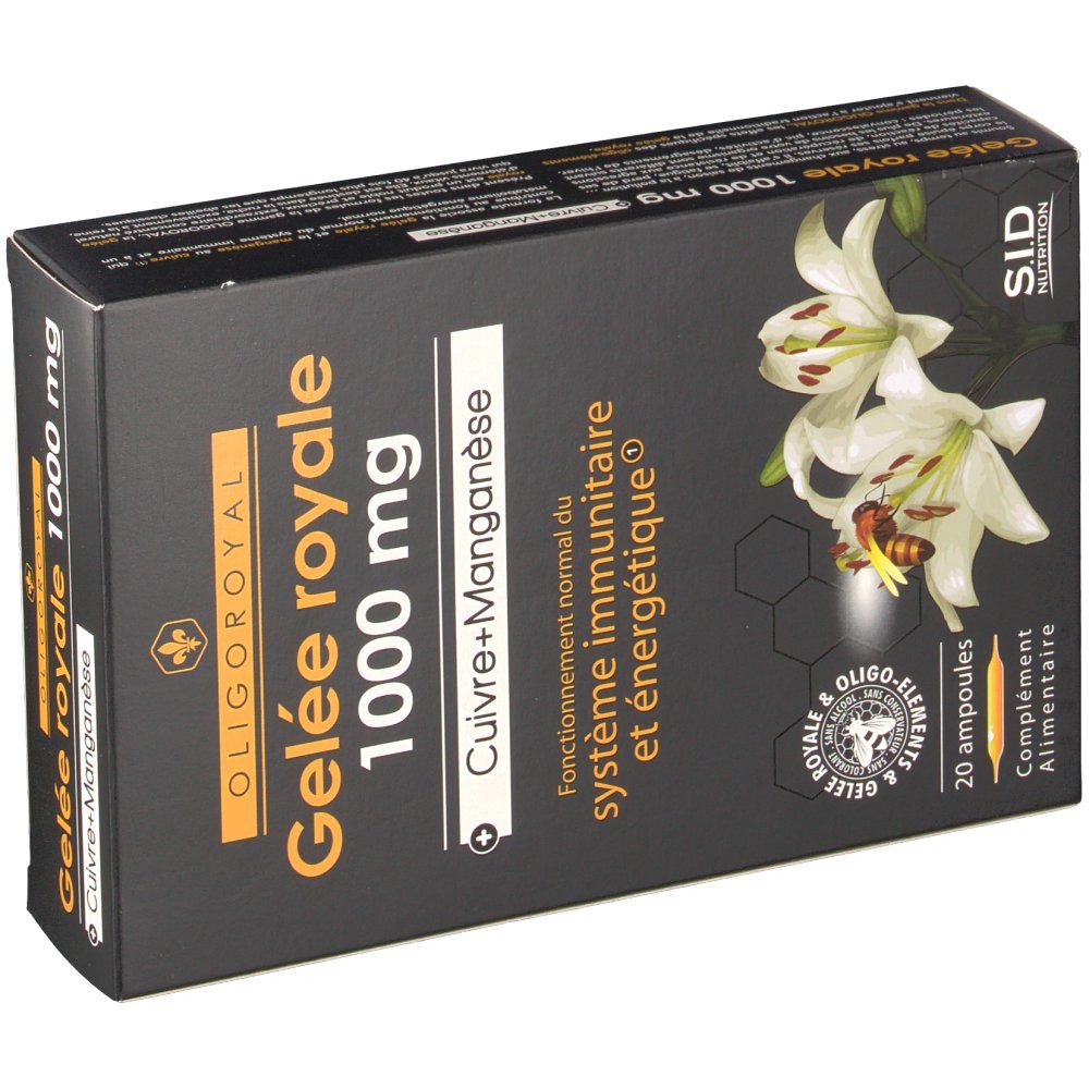 Oligoroyal Gelée Royale 1000 mg Cuivre+Manganèse, 20 ampoules.