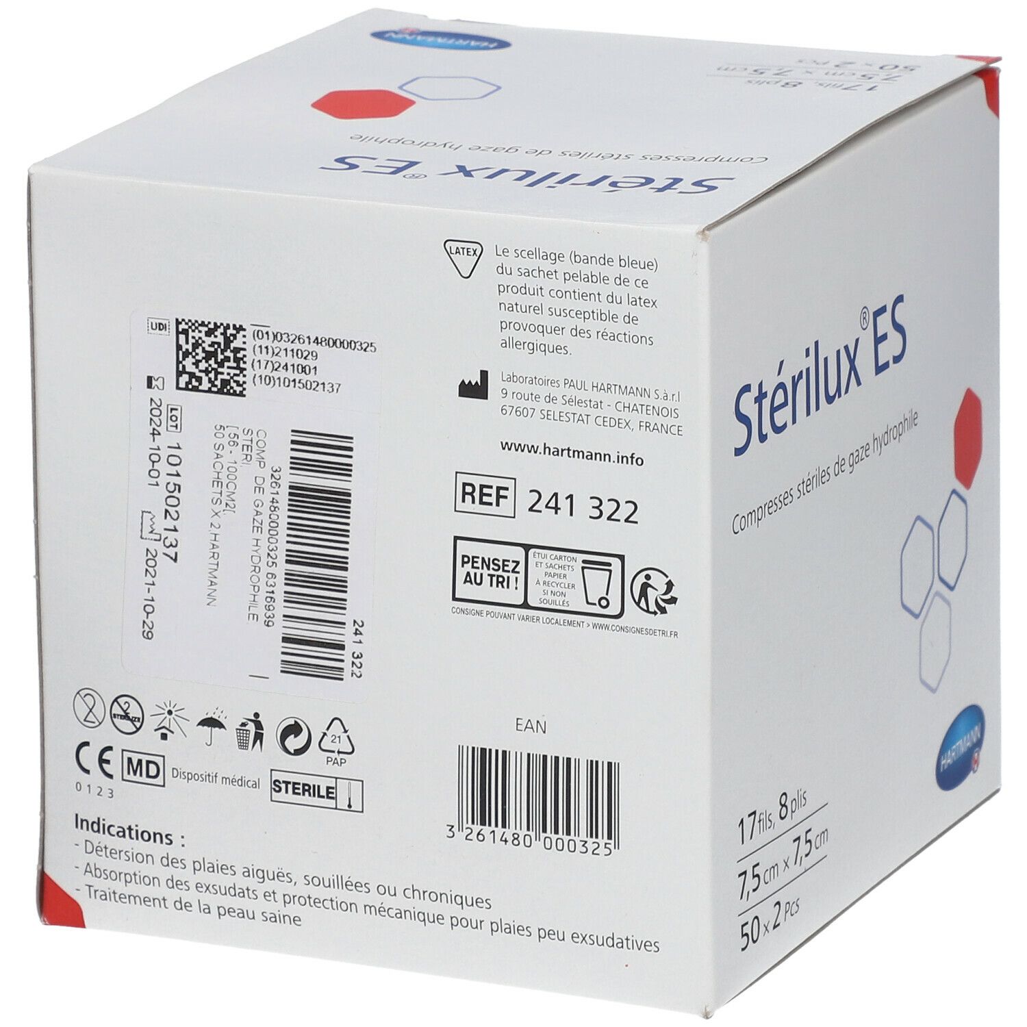Hartmann Stérilux® ES Compresses de gaze stériles 7,5 cm x 7,5 cm
