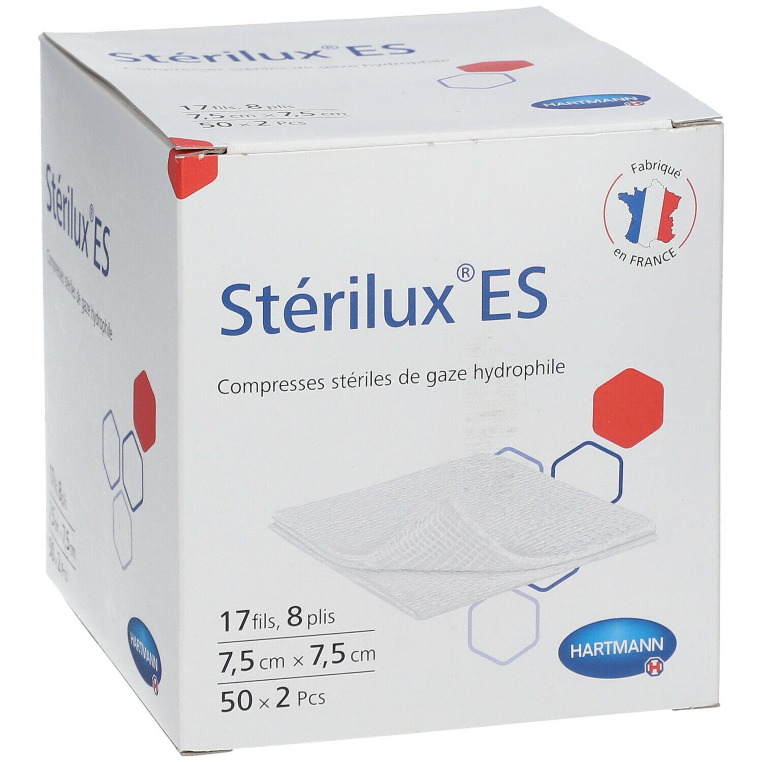 Hartmann Stérilux® ES Compresses de gaze stériles 7,5 cm x 7,5 cm
