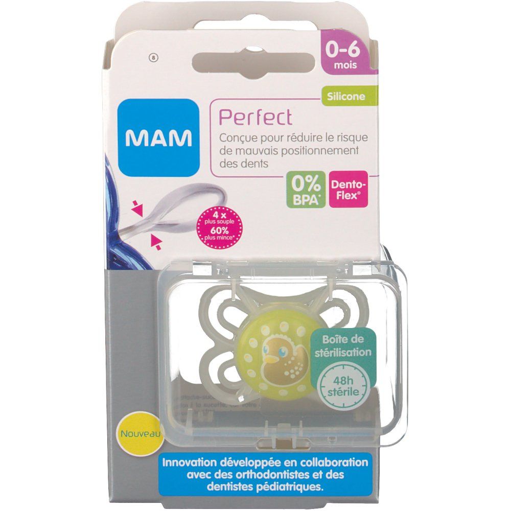 MAM Sucette anatomique - Silicone perfect 0-6 mois (Couleur non sélectionnable)