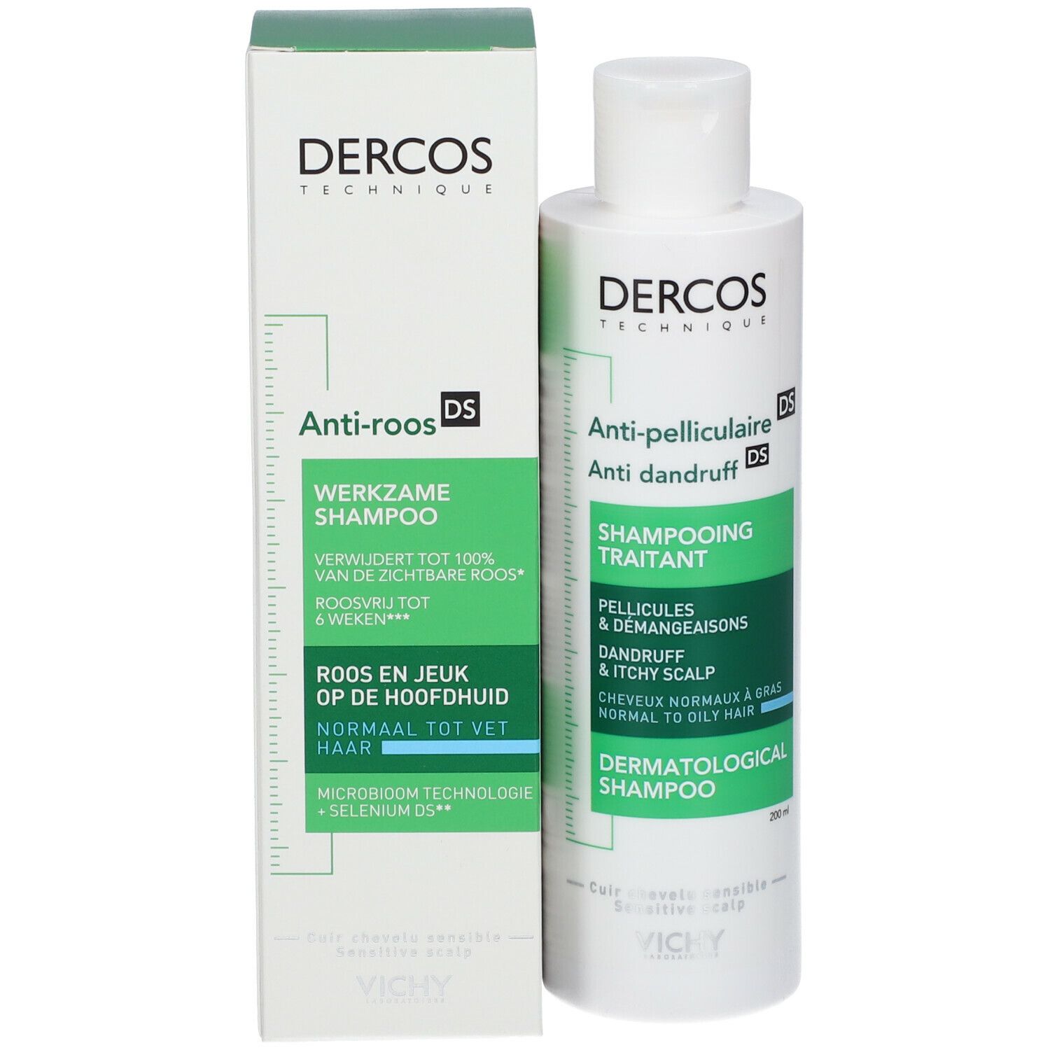 VICHY Dercos Technique Antipelliculaire DS Shampooing traitant pellicules & démangeaisons cheveux normaux à gras 200ml