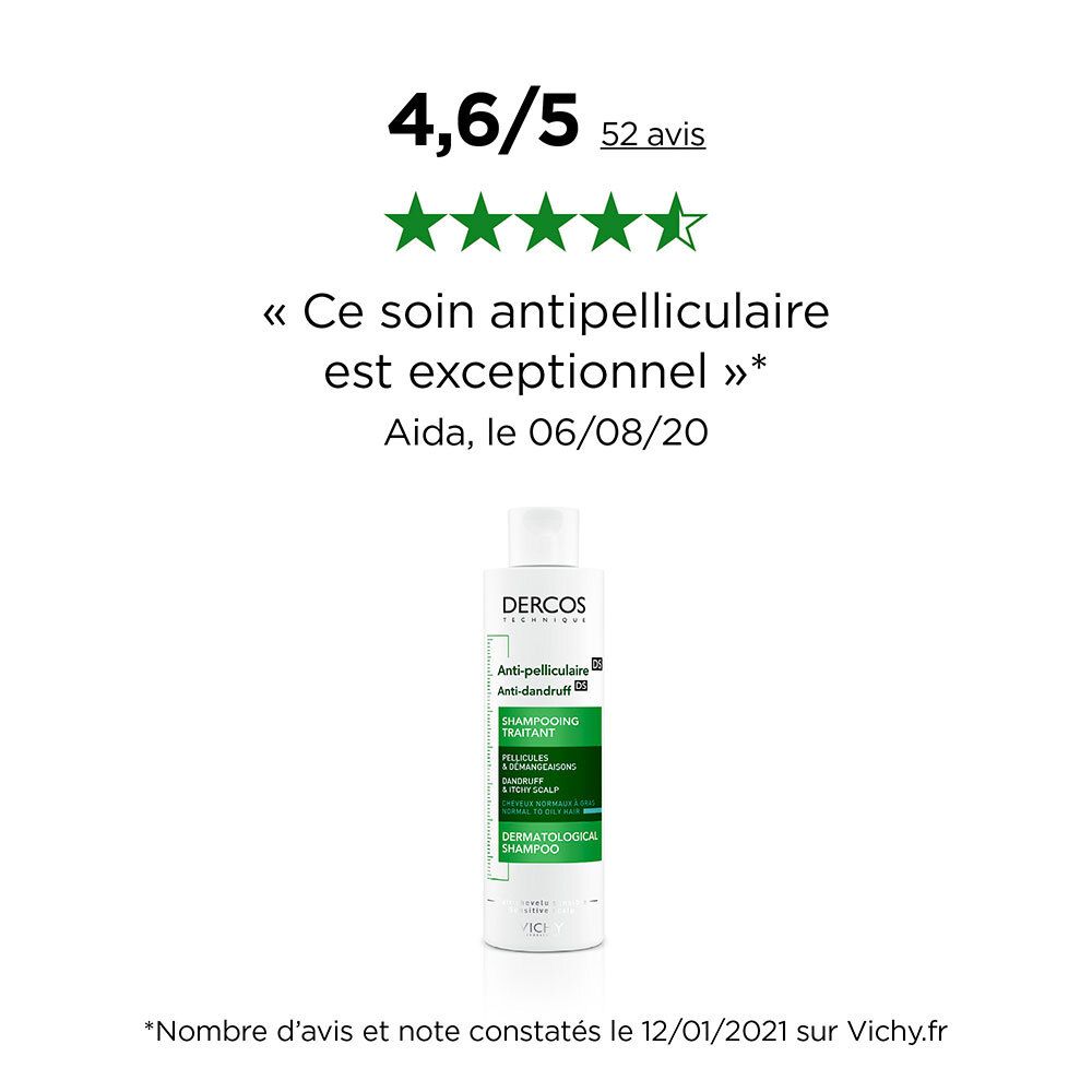 LOT*2 Dercos Technique Antipelliculaire Shampooing traitant pellicules & démangeaisons cheveux normaux à gras