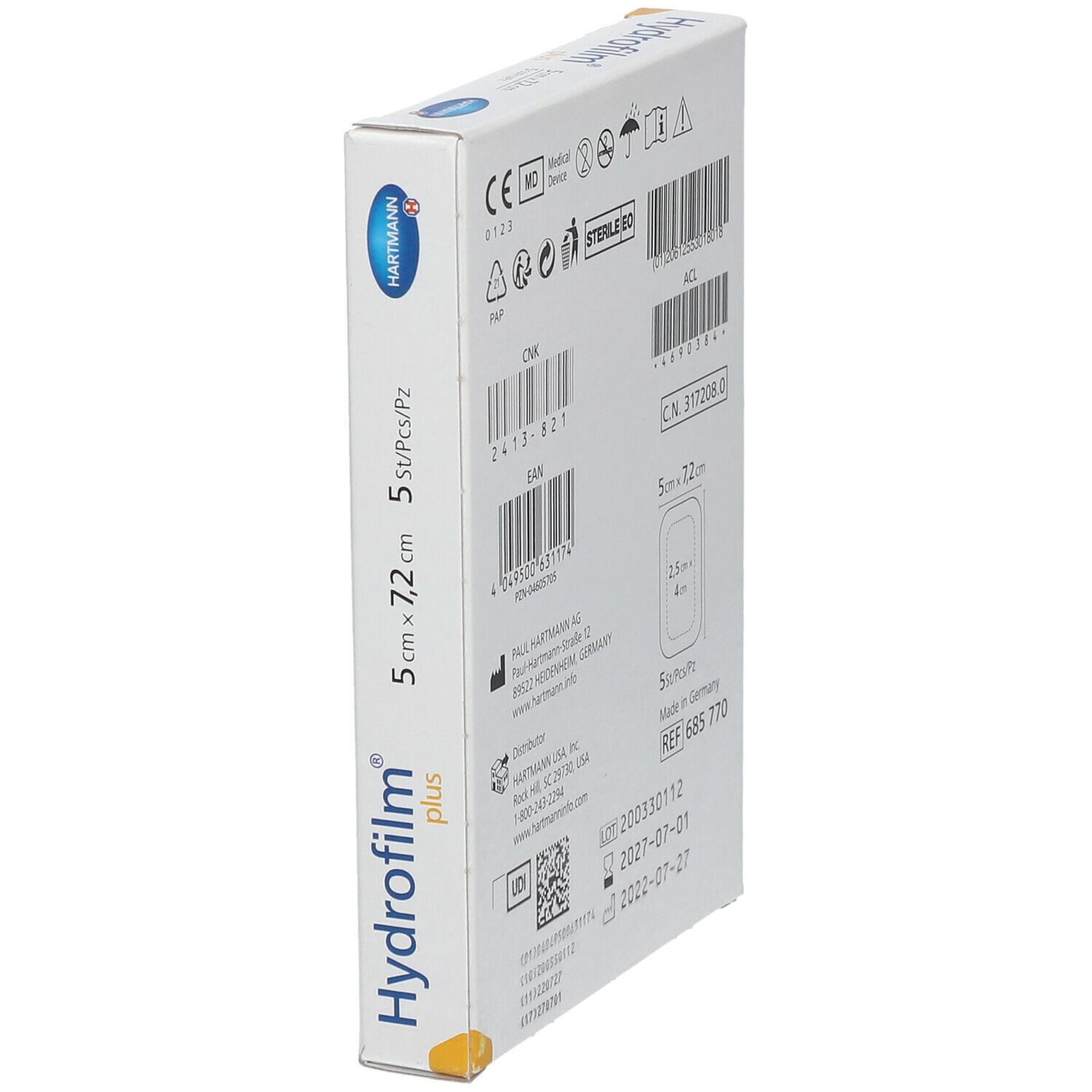 Hartmann hydrofilm® plus Pansement absorbant, autoadhésif 4 côtés, stérile 5 cm x 7,5 cm