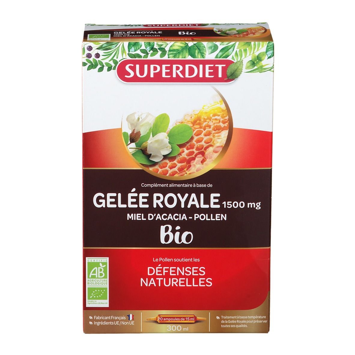 SUPER DIET Gelée Royale Miel Pollen Bio Ampoules