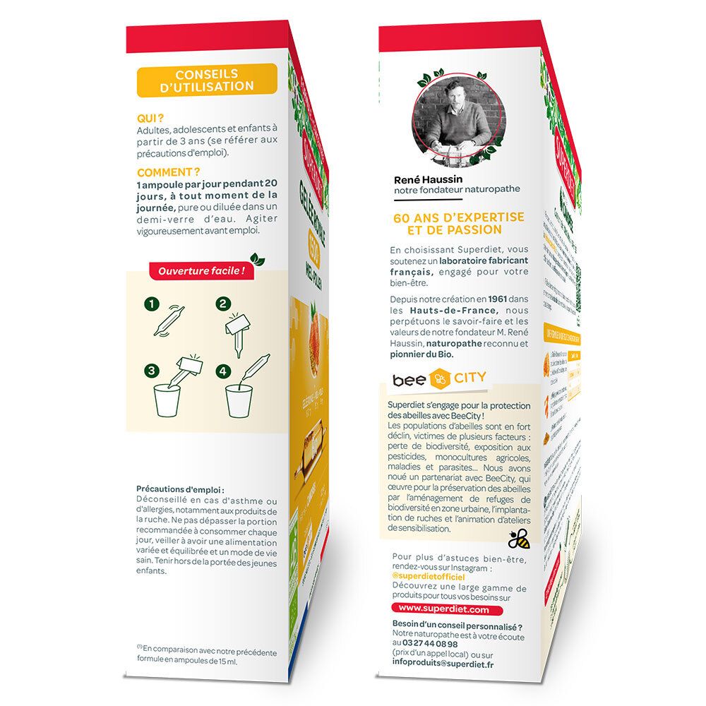 GELÉE ROYALE 1500MG MIEL POLLEN  BIO  - 20 ampoules de 10 ml