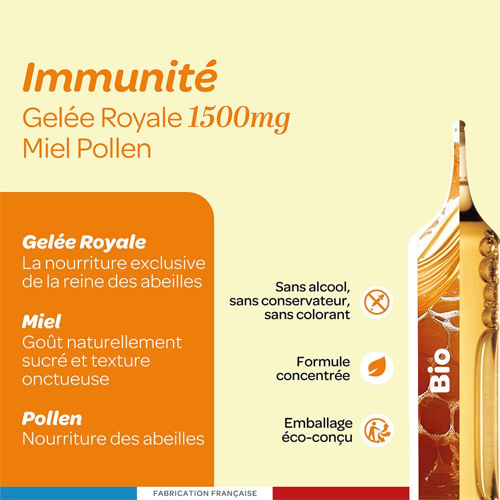 GELÉE ROYALE 1500MG MIEL POLLEN  BIO  - 20 ampoules de 10 ml