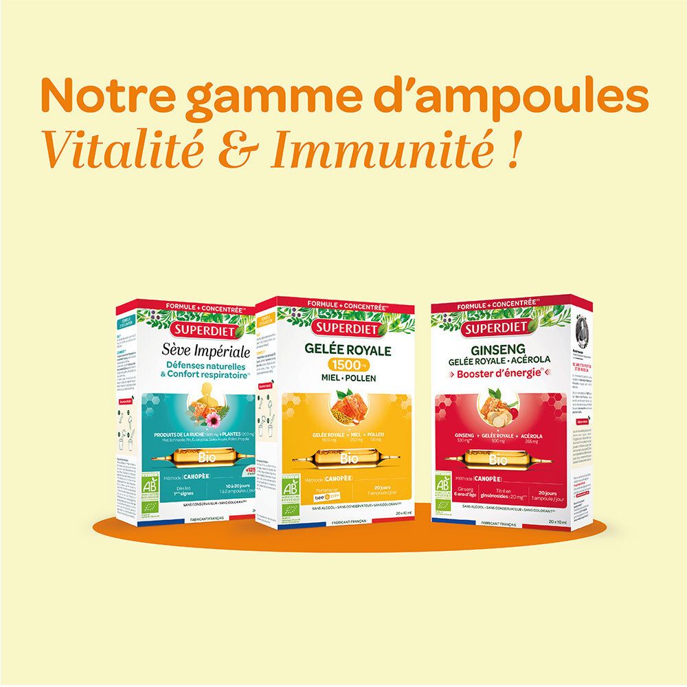 GELÉE ROYALE 1500MG MIEL POLLEN  BIO  - 20 ampoules de 10 ml