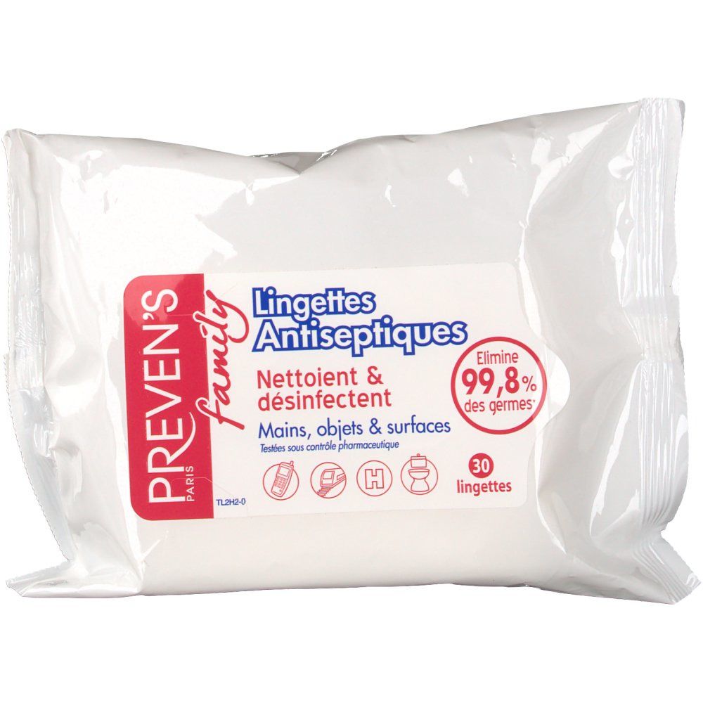 Preven's Family Lingettes Antiseptiques mains objets surfaces
