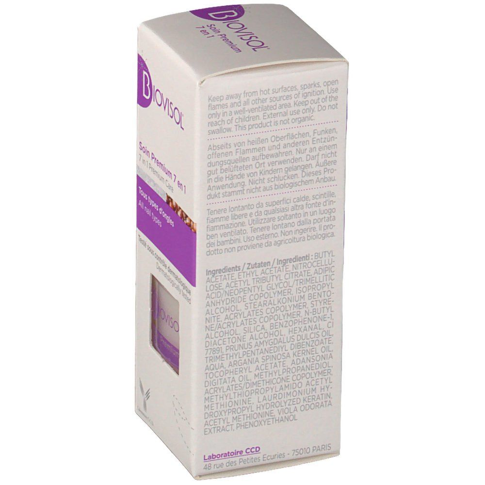 Emballage produit. Ingrédients et avertissements. Biovisol Soin Premium 7 en 1. Laboratoire CCD.