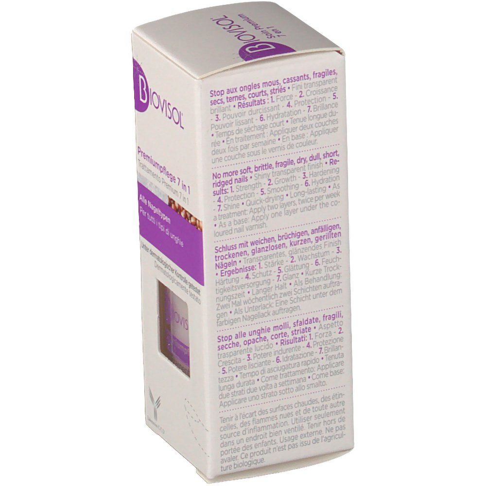 Emballage produit. Biovisol Premium 7 en 1. Description des avantages. Pour tous types d'ongles. Laboratoire CCD.