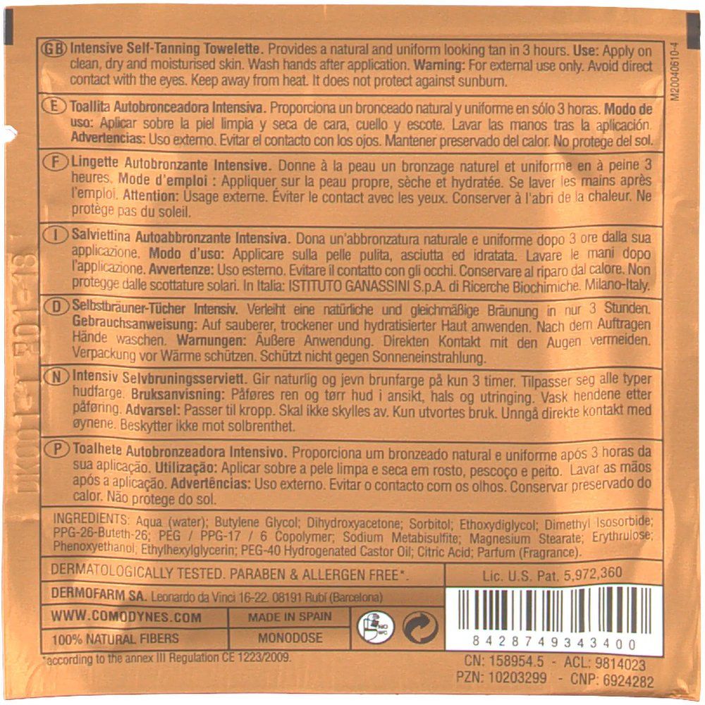 Arrière d'un emballage de lingette avec instructions et ingrédients.