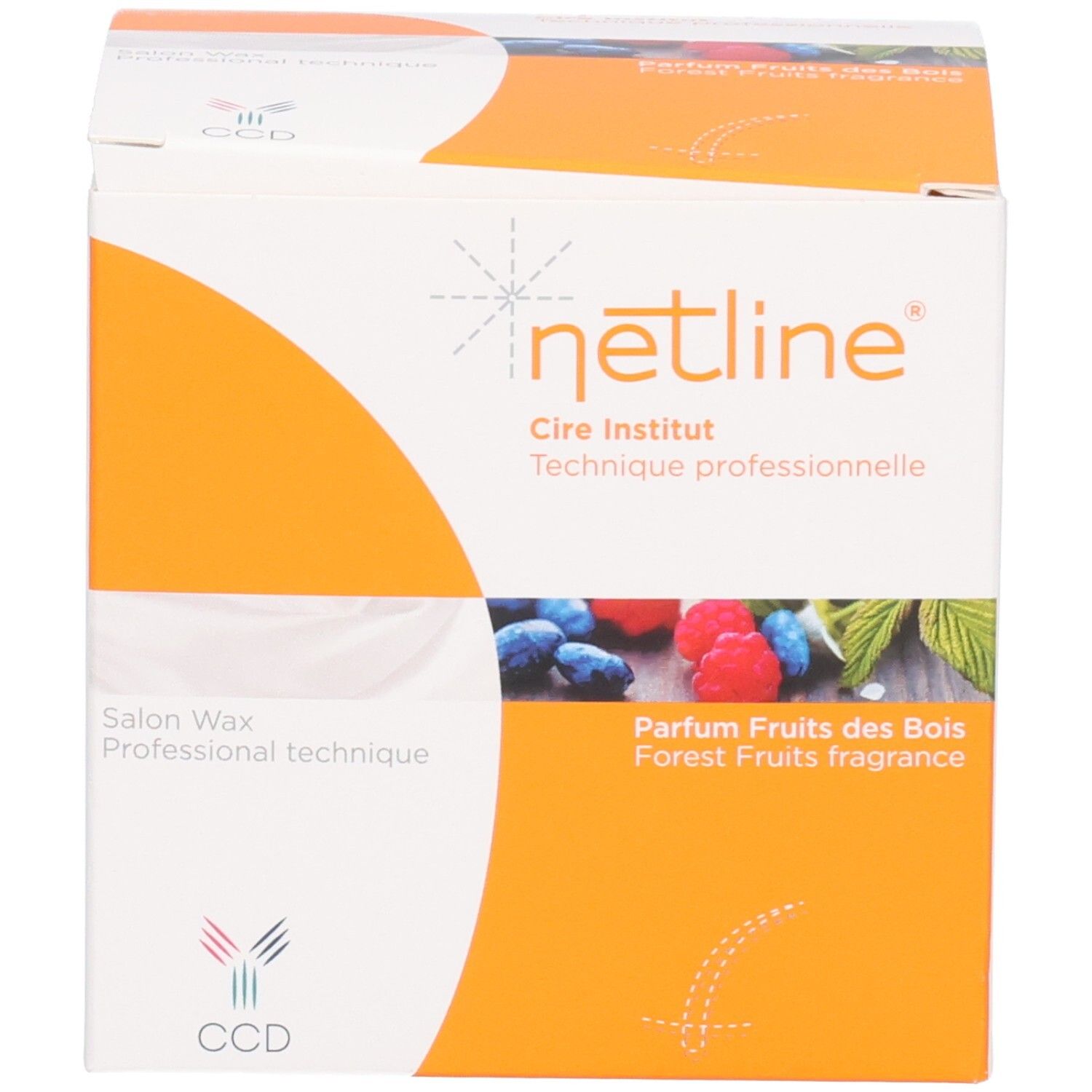 Emballage du Netline Cire Institut parfum Fruits des Bois avec informations produit.