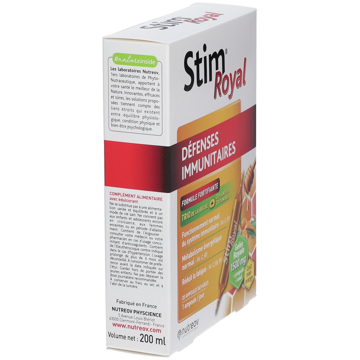 Boîte Nutreov Stim Royal Ampoules, verso avec informations produit.