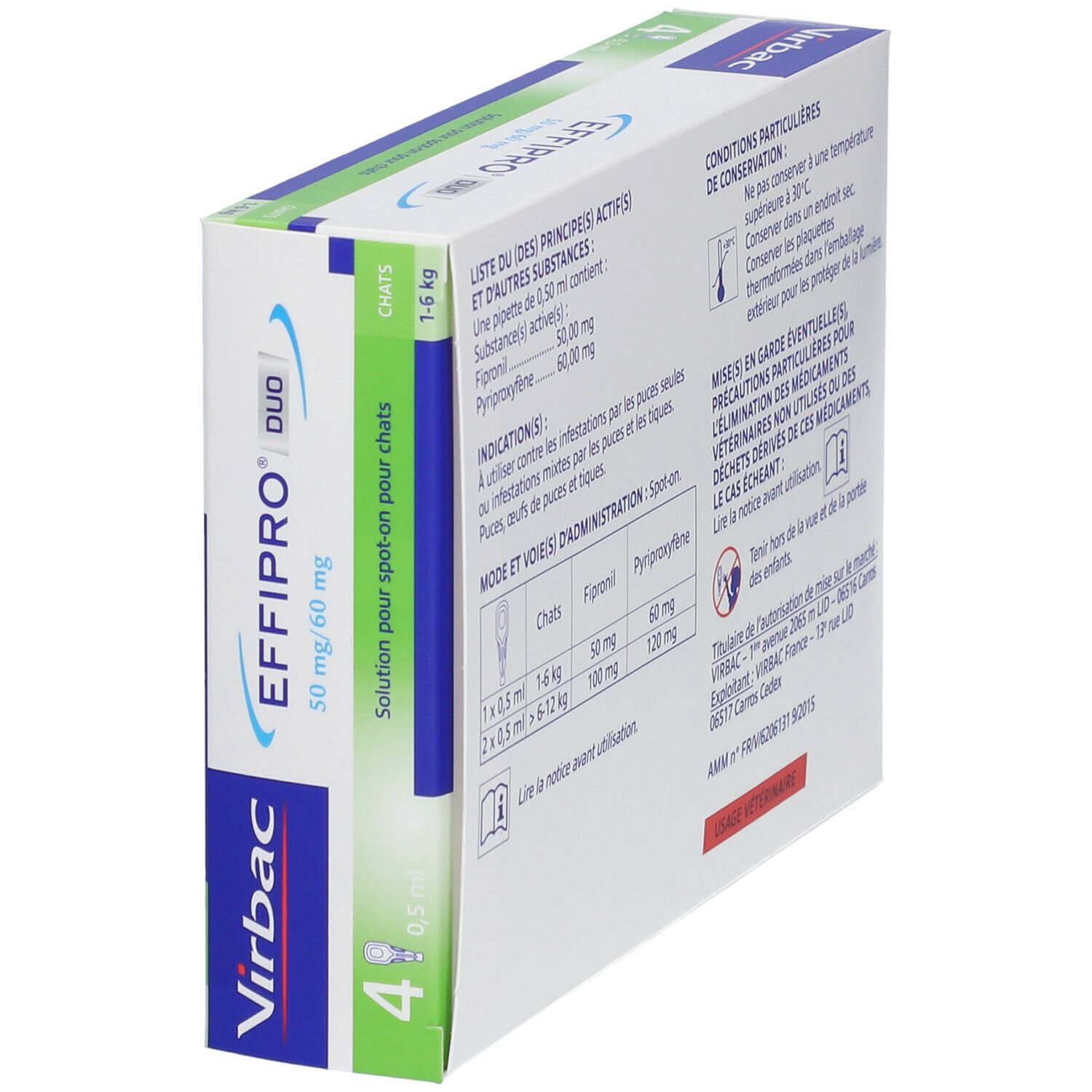 Virbac Effipro 50 mg/60 mg Solution pour spot-on pour chats