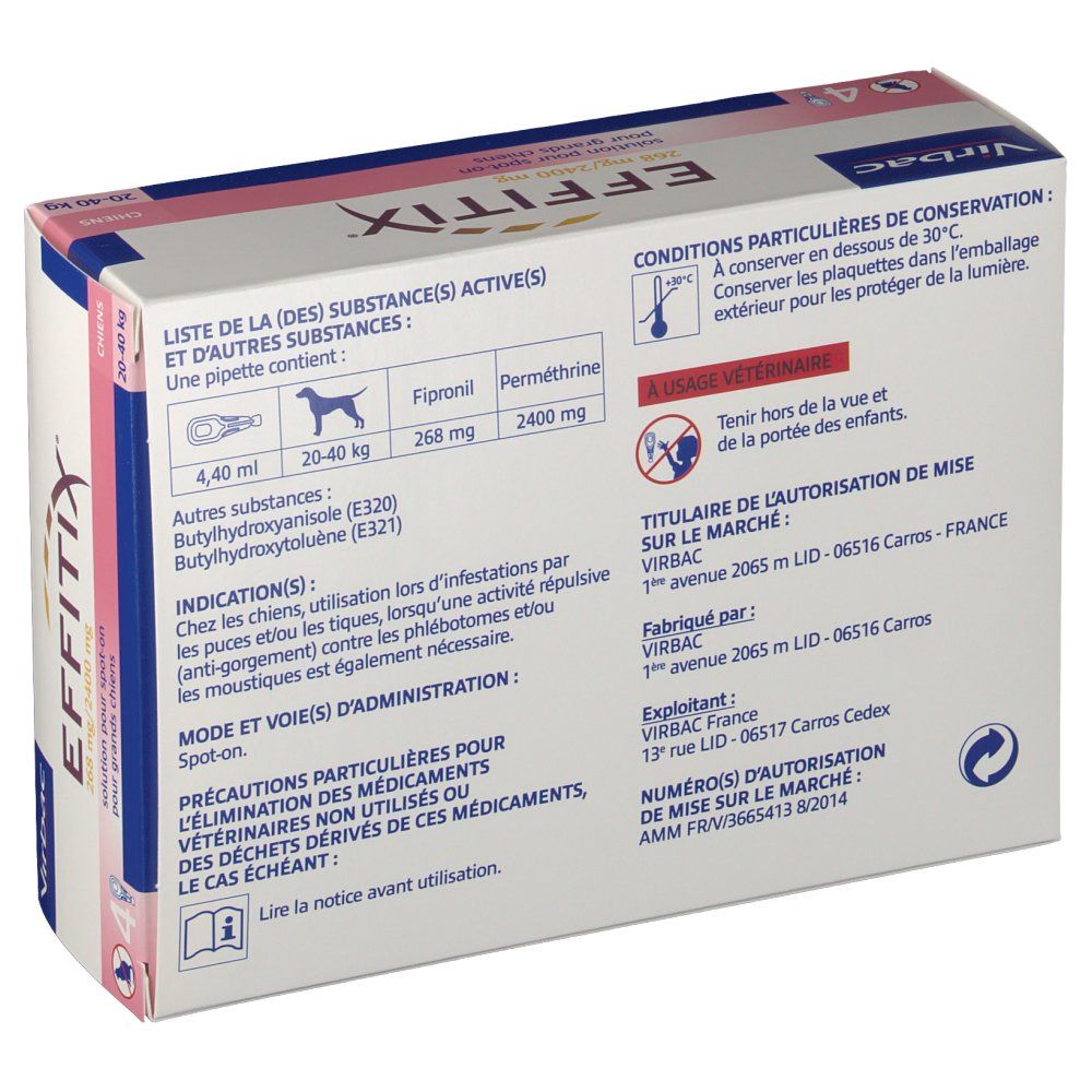 Virbac Effitix Solution pour spot on pour grand chien