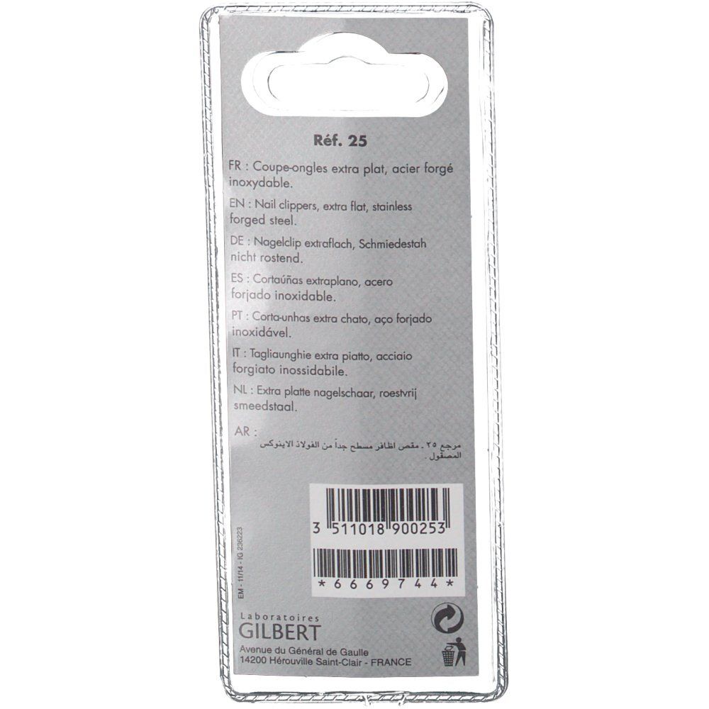 Emballage avec informations produit multilingues. Référence 25.