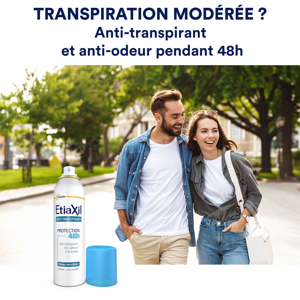 ETIAXIL - Déodorant Anti-transpirant -  Traitement Transpiration Modérée - Aisselles - Protection 48h - Aérosol - Fabriqué en France