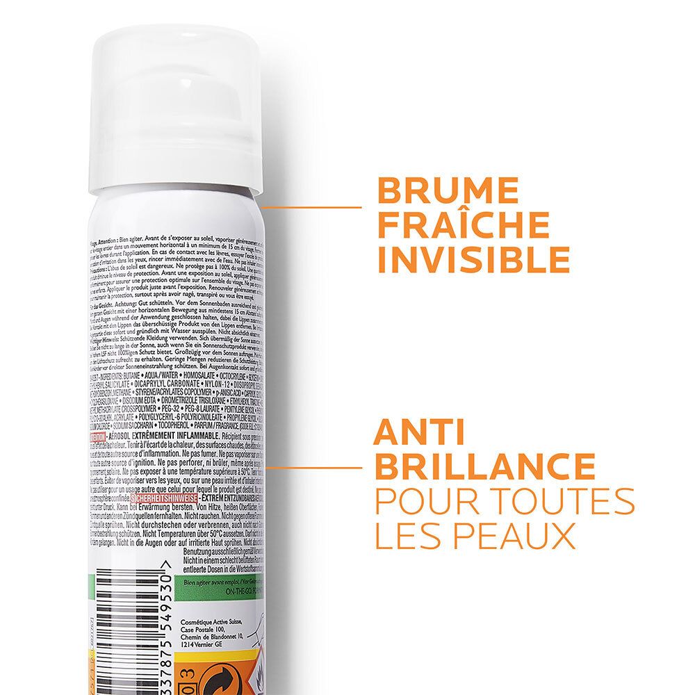 Anthelios Crème Solaire en Brume Fraîche Anti-Brillance Visage SPF50 Aérosol Avec Parfum 75ml