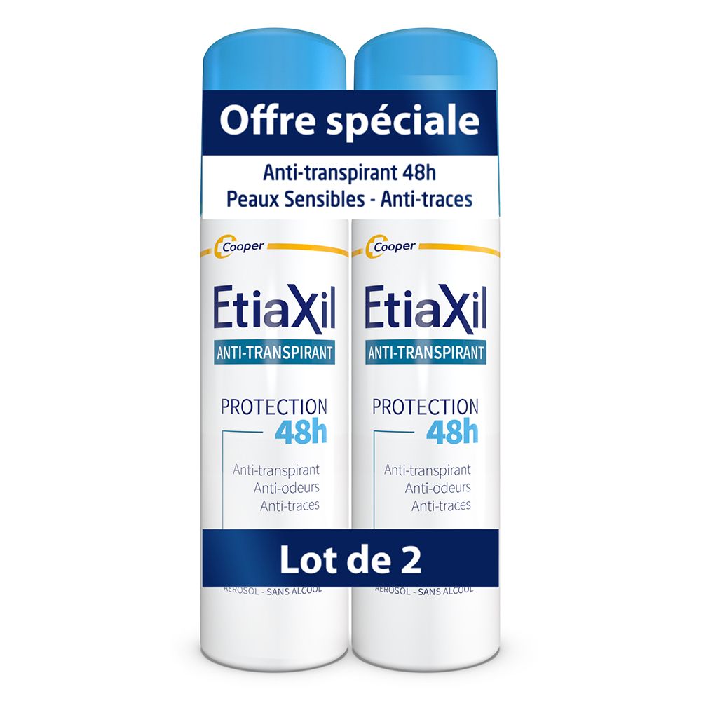 ETIAXIL - Déodorant Anti-transpirant -  Traitement Transpiration Modérée - Aisselles - Protection 48h - Aérosol - Fabriqué en France - Lot de 2