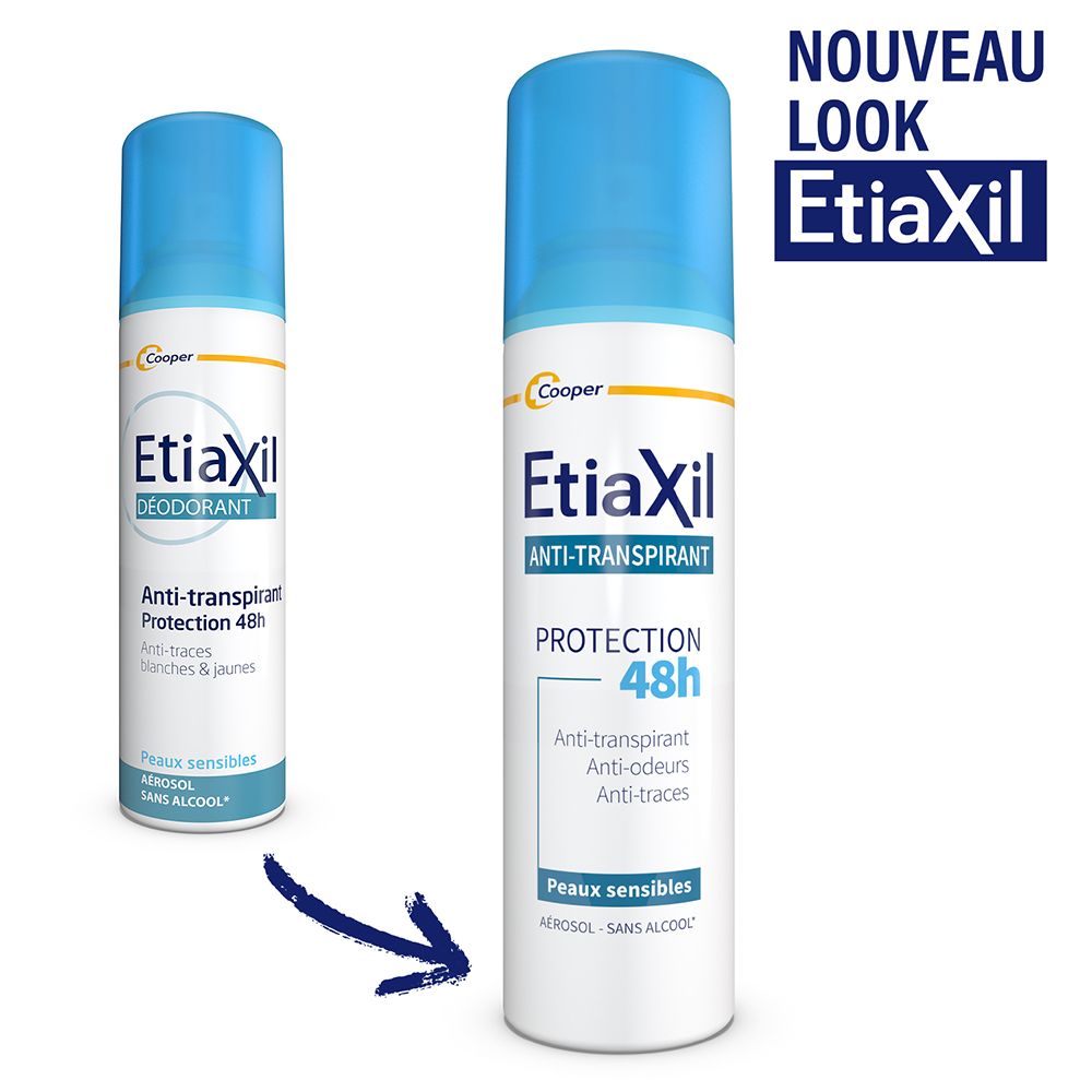 ETIAXIL - Déodorant Anti-transpirant -  Traitement Transpiration Modérée - Aisselles - Protection 48h - Aérosol - Fabriqué en France - Lot de 2