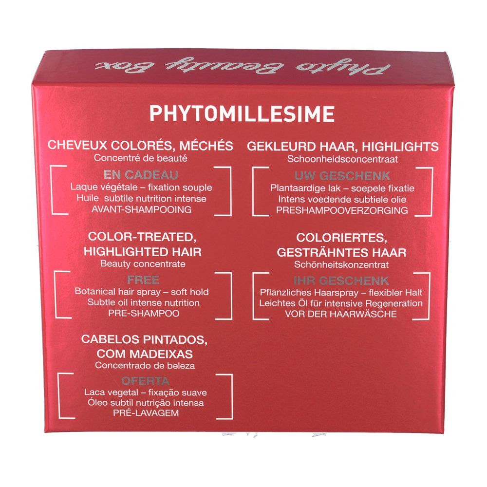 Coffret Phyto PHYTOMILLESIME Concentré de beauté + PHYTOELIXIR Masque nutrition intense + PHYTOLAQUE SOIE Laque végétale à la gomme laque