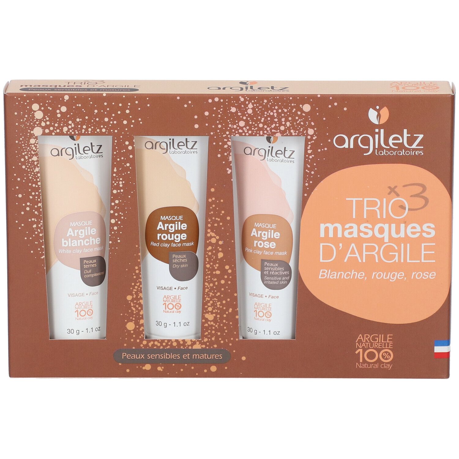 Argiletz TRIO masques d'Argile (blanche, rouge, rose)