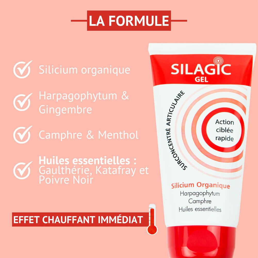 Tube de Silagic Gel Articulaire Chauffant avec liste des ingrédients.
