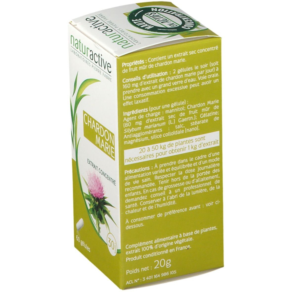 Naturactive Chardon Marie: Ingrédients et conseils d'utilisation, 60 gélules.
