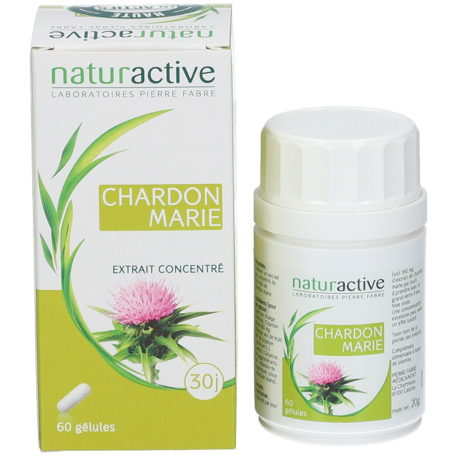 Naturactive Chardon Marie gélules et flacon, 60 unités.