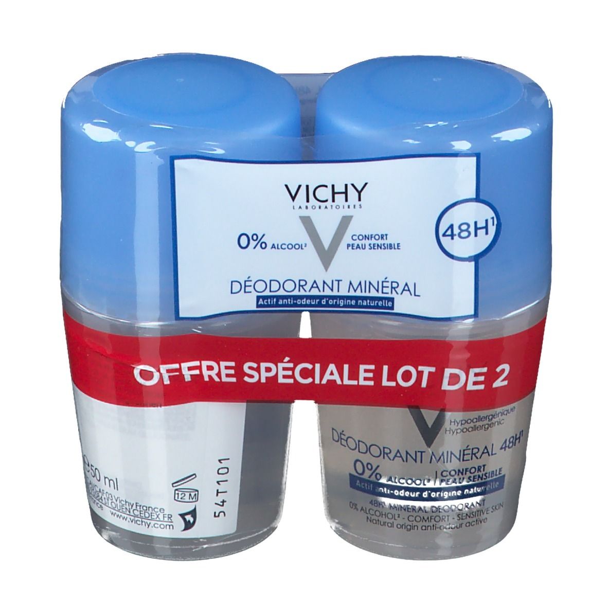 VICHY Déodorant Minéral - Sans sels d'aluminium Roll-on