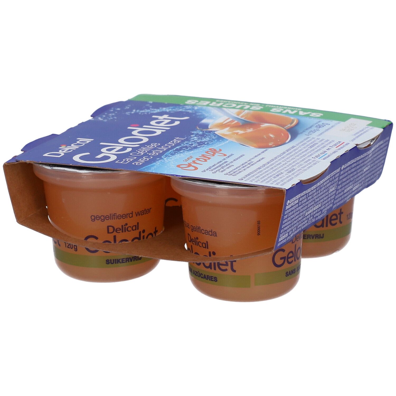 Gelodiet Orange : 4 coupelles d'eau gélifiée sans sucres.