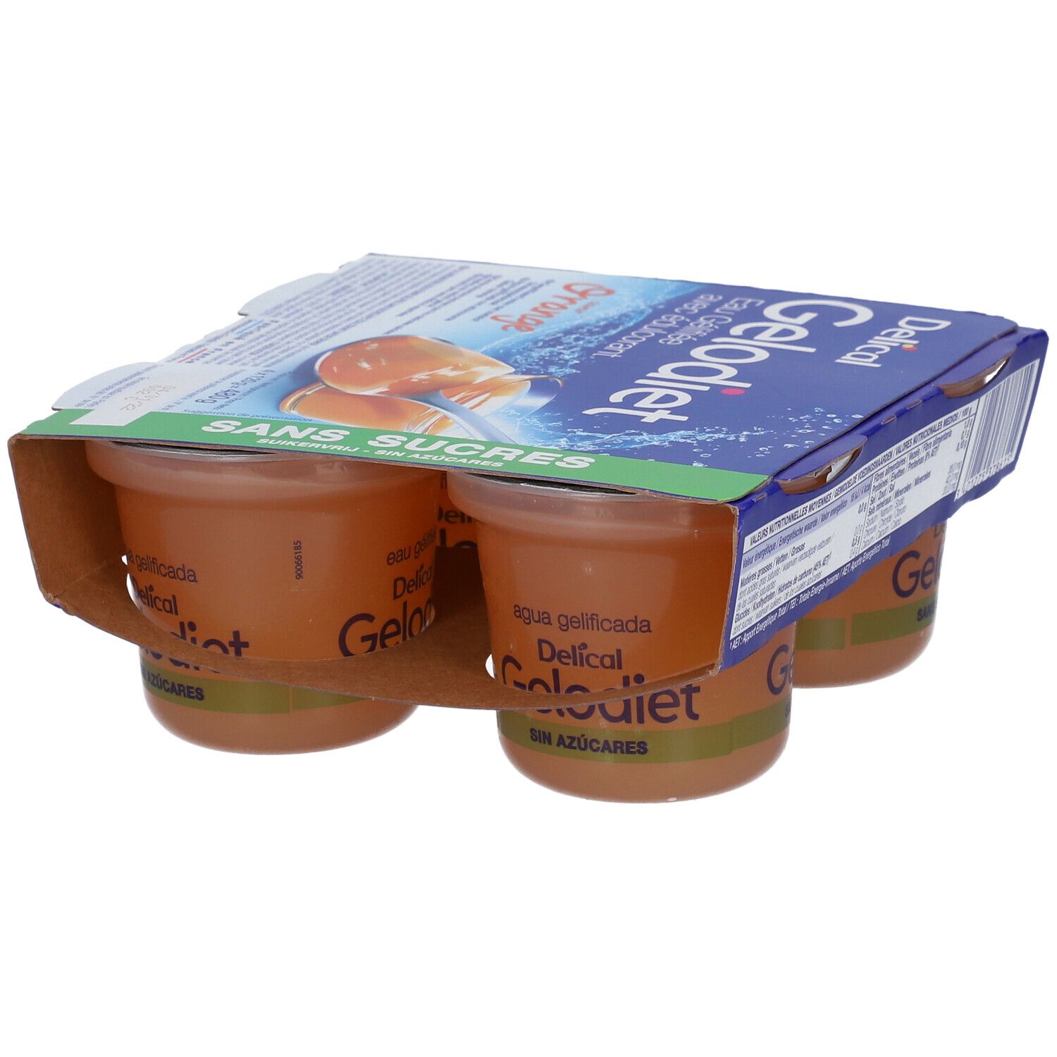 Gelodiet Orange : 4 coupelles d'eau gélifiée sans sucres.