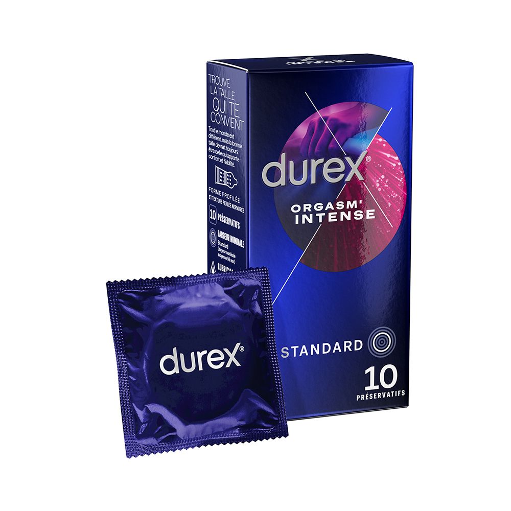 Durex Préservatifs Orgasm' Intense - 10 Préservatifs Extra Lubrifiés Stimulants et Texturés